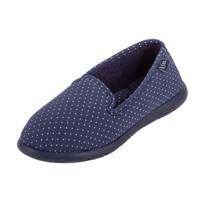Isotoner Ladies iso-flex Spotted Fully Backed Slippers Navy Spot Extra Image 2